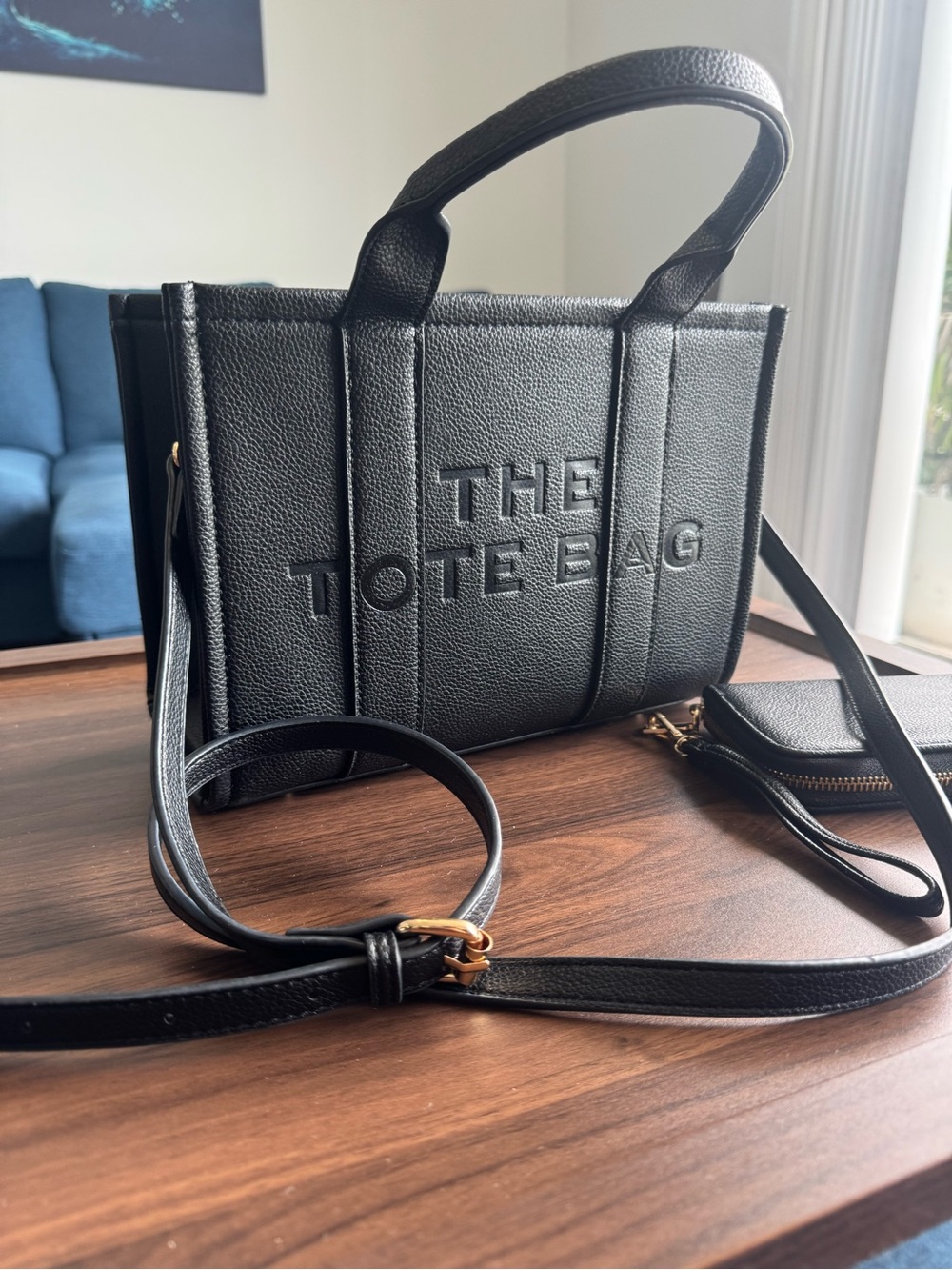 Black 'The Tote Bag' Leather Tote with Matching Wallet - Picture 12 of 12